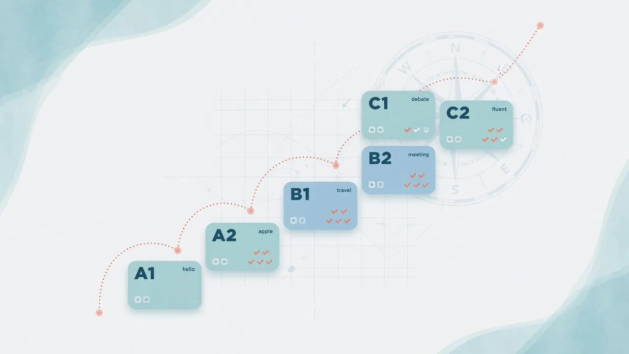 Language map diagram with CEFR levels A1 to C2 as a learning compass