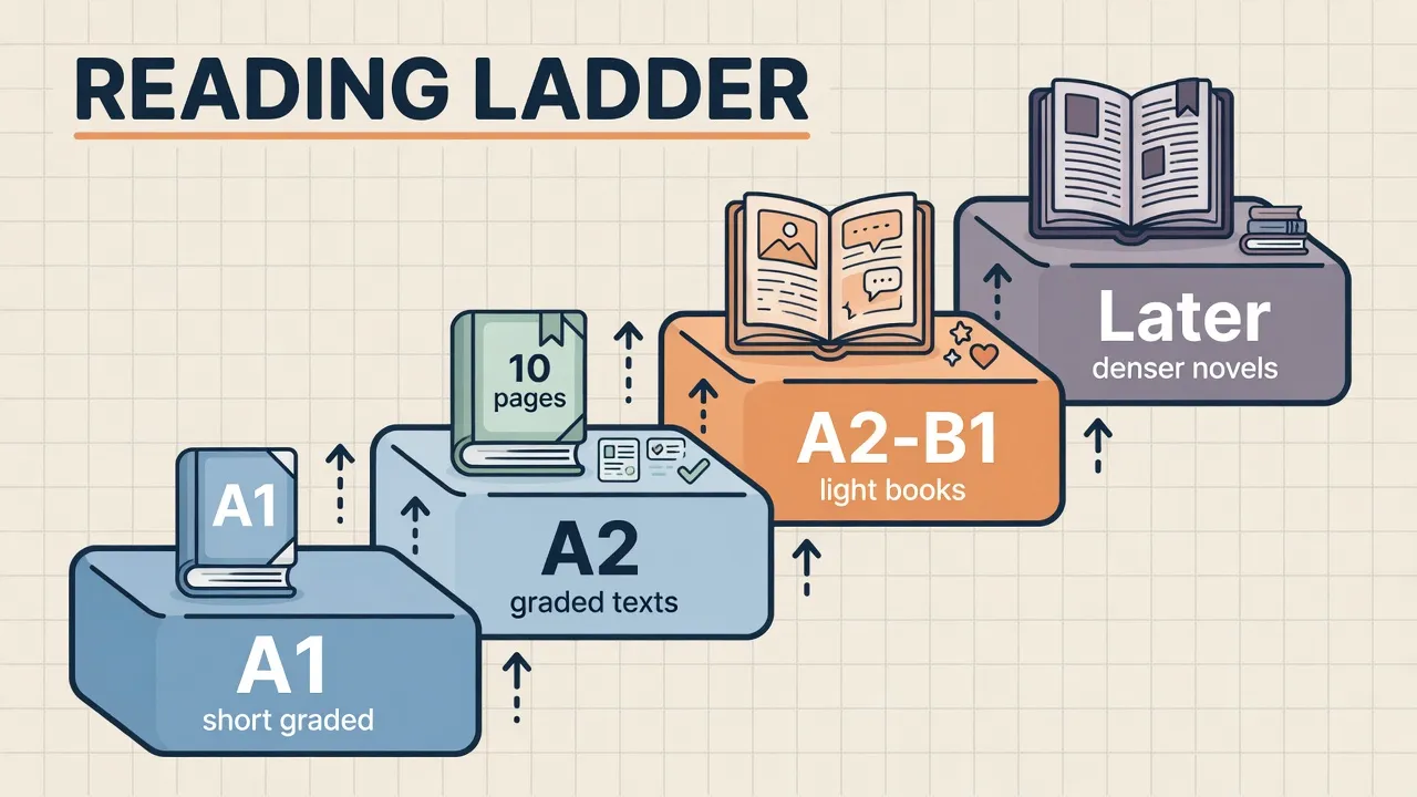 Сходи старту: A1 graded → A2 graded → легкі книги → класику пізніше