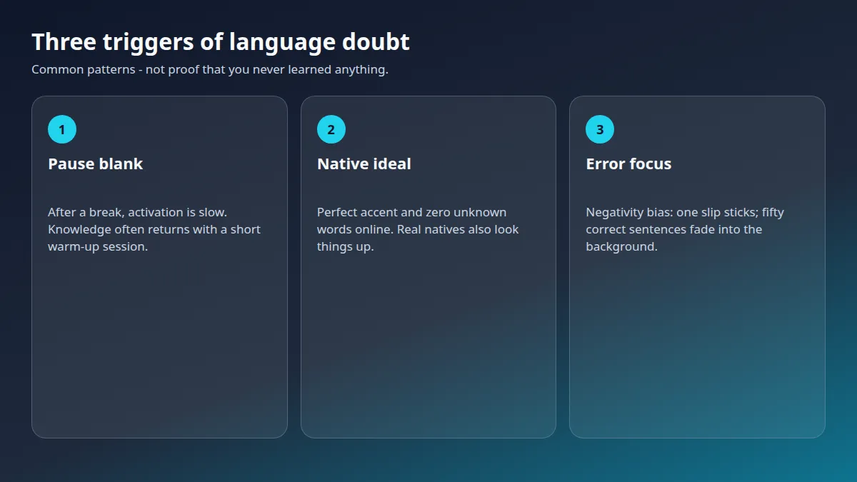 Tres disparadores del síndrome del impostor en idiomas: pausa en blanco, mito del nativo ideal y foco en el error