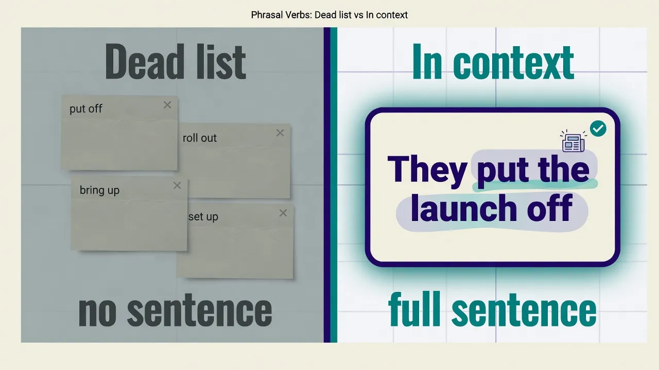 List stack vs full context sentence for the same phrasal verb