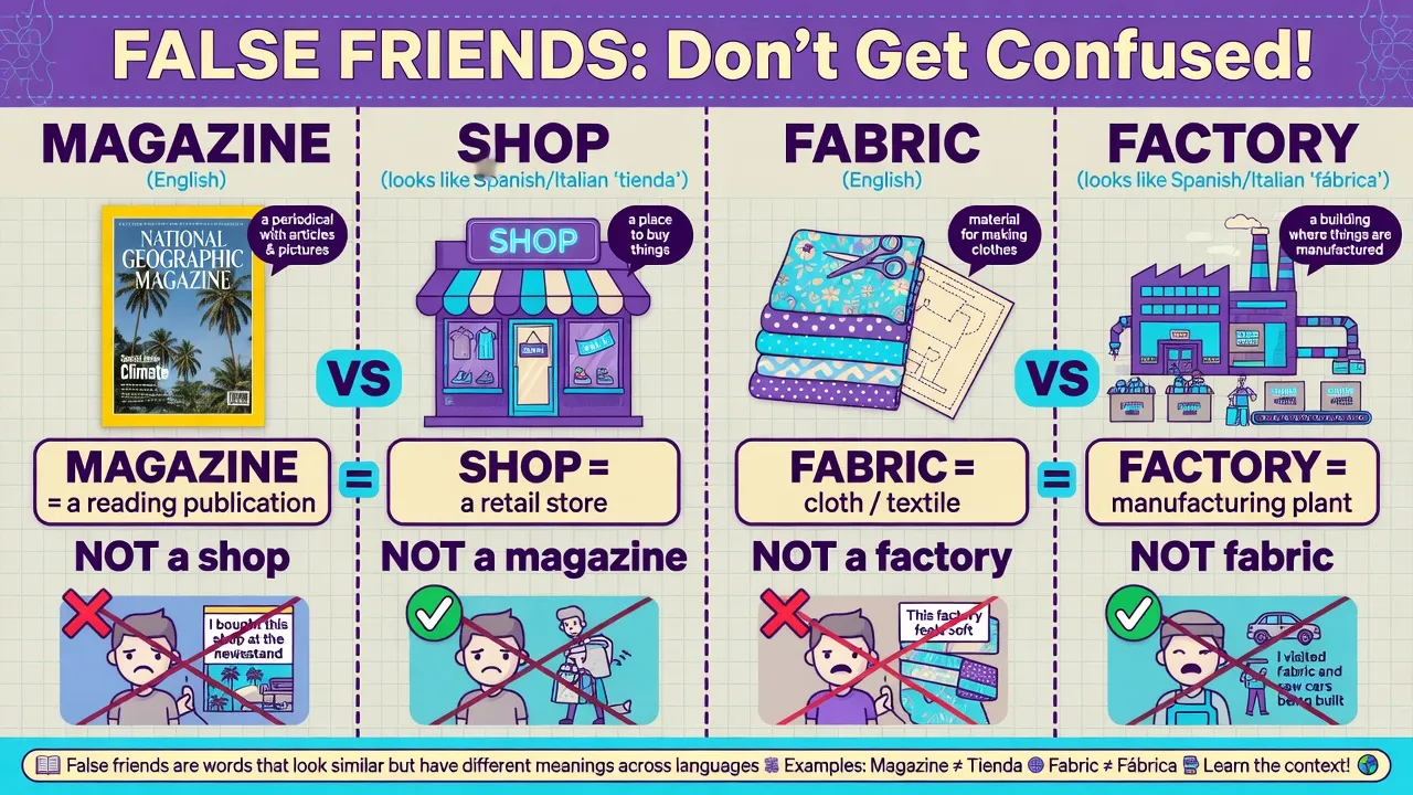 Дошка false friends: magazine, fabric, sympathy, accurate