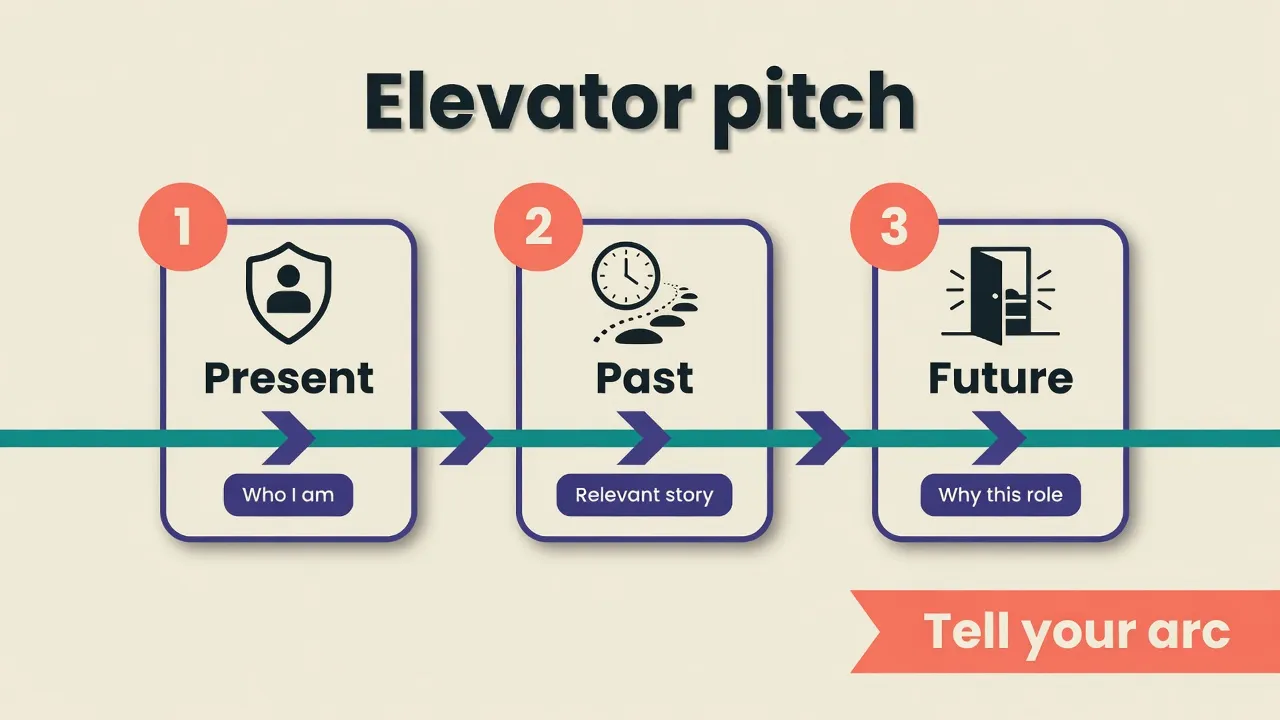 Elevator pitch timeline: present role, relevant past, why this company now
