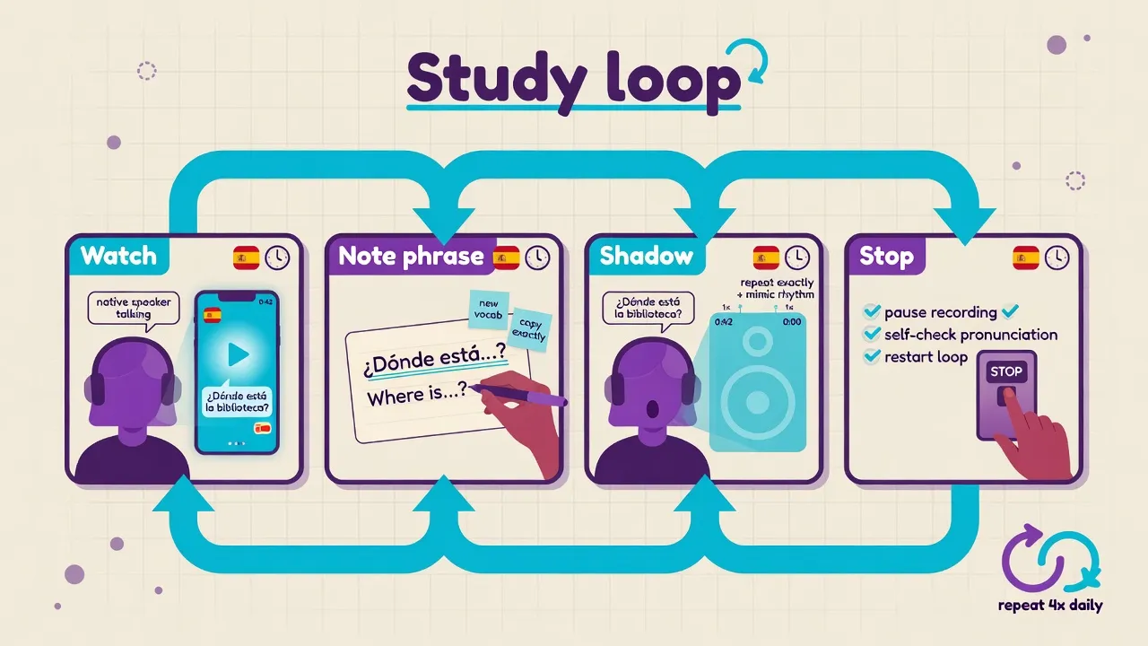 Цикл перегляду: enjoy-pass, study-pass, короткі шматки, shadowing, rewatch