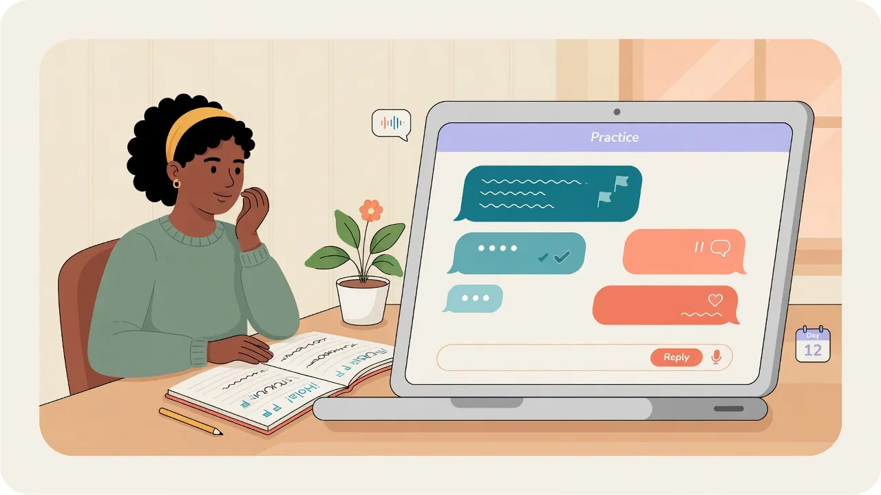 Calm illustration of setting up ChatGPT for English practice