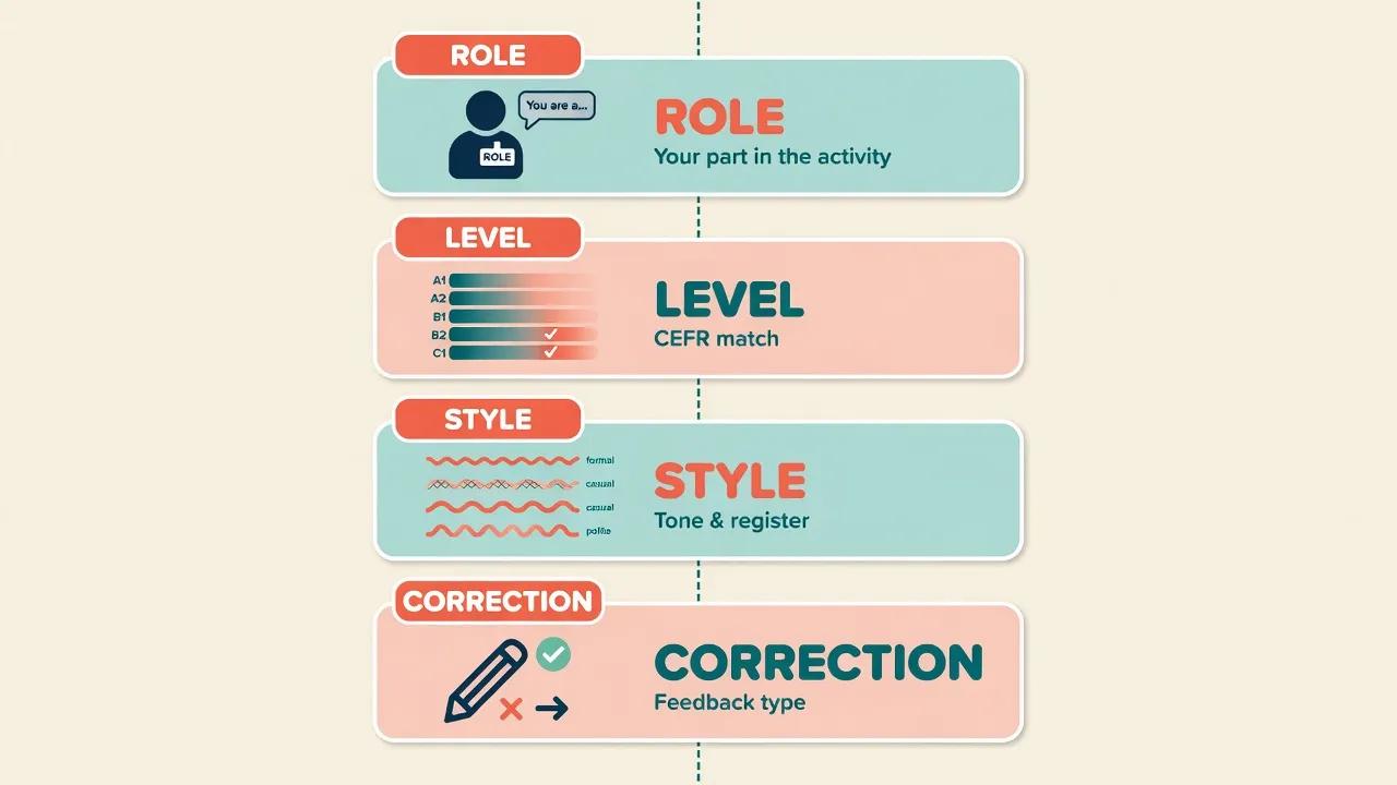Diagram of four ChatGPT setup rules for English learning