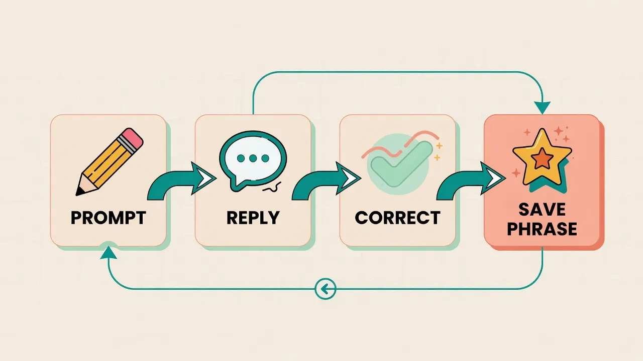 Practice loop from ChatGPT prompt to saved phrase