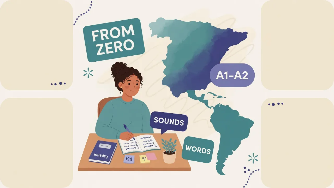 Learner map with Spain and Latin America paths for self-study Spanish from zero