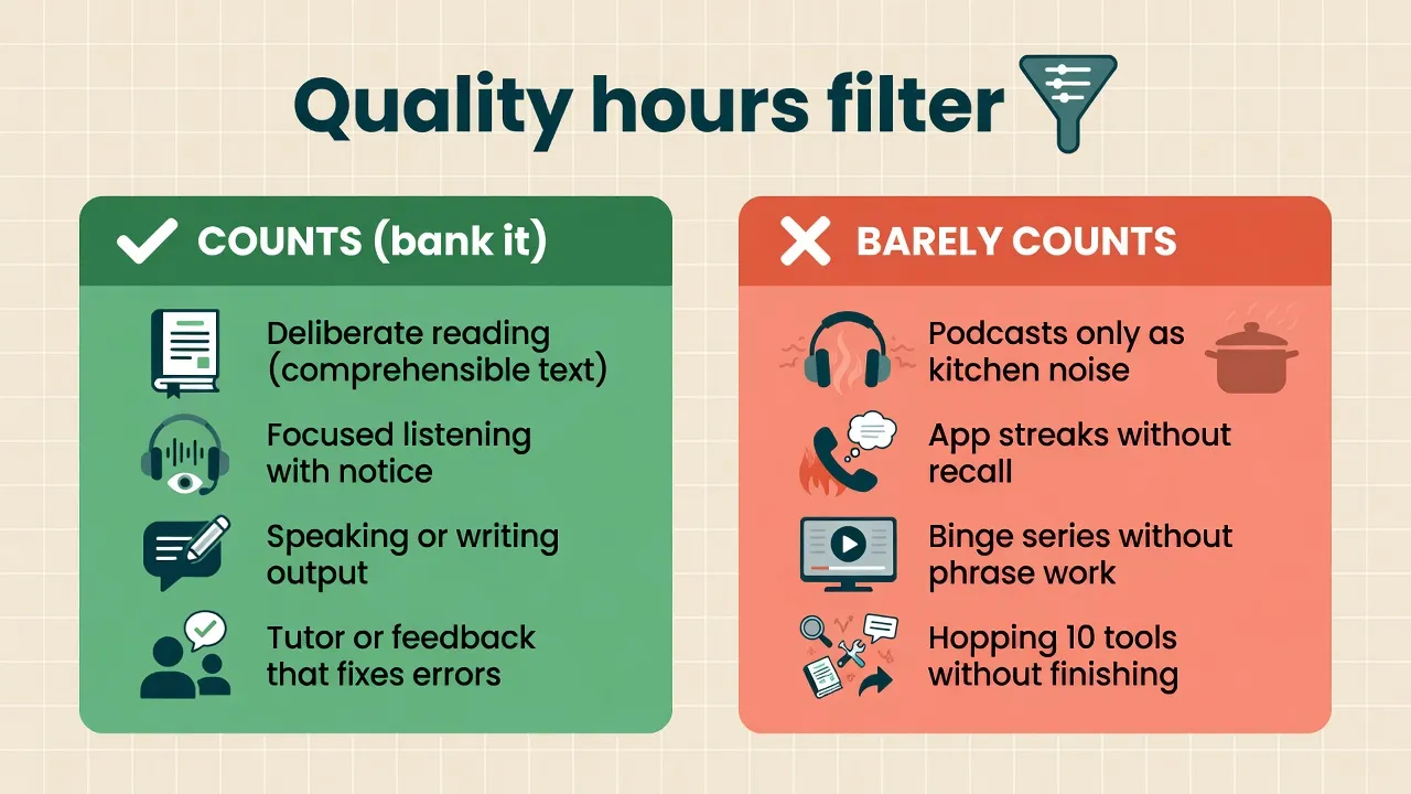 Comparison board of quality practice hours versus barely counting activities