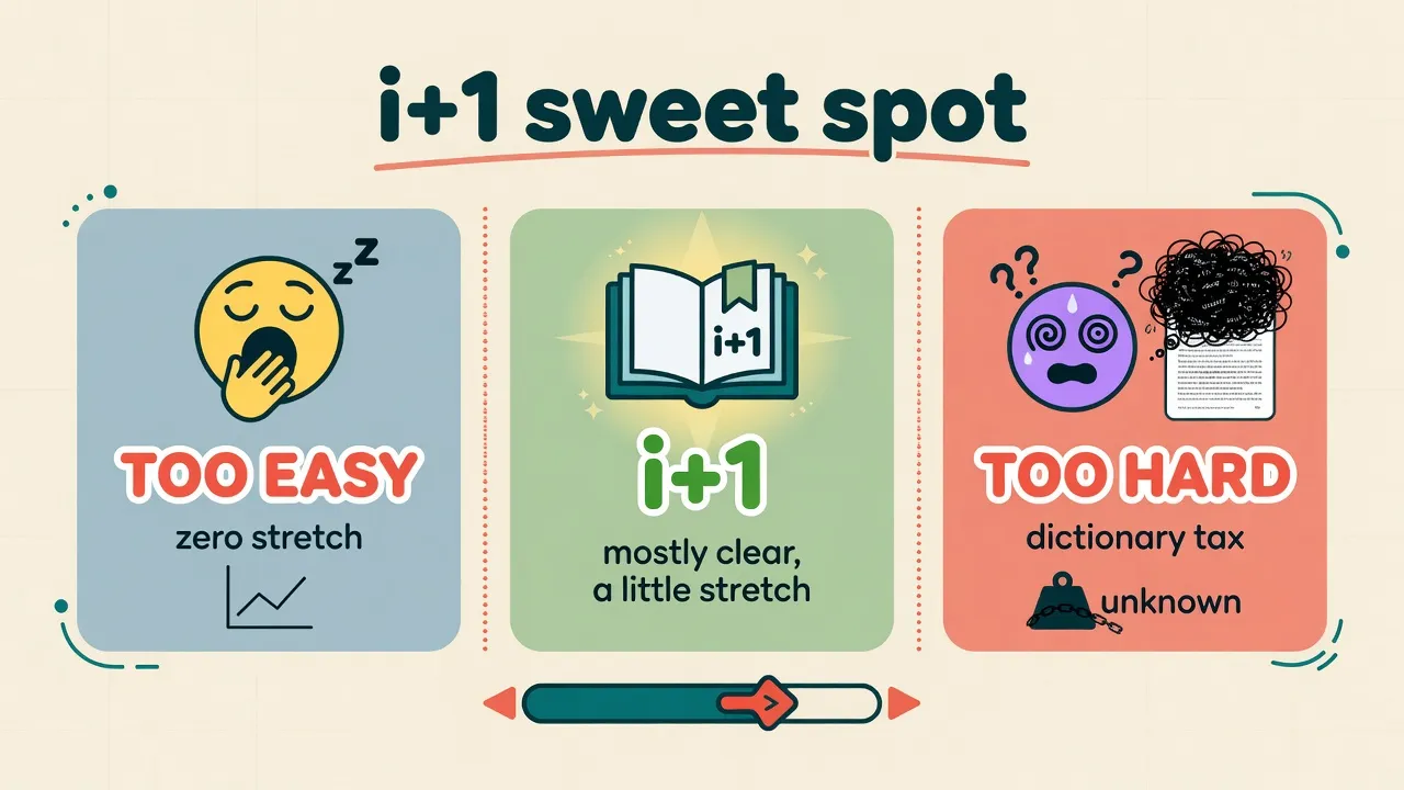 Comprehensible input i+1 difficulty bands for English reading