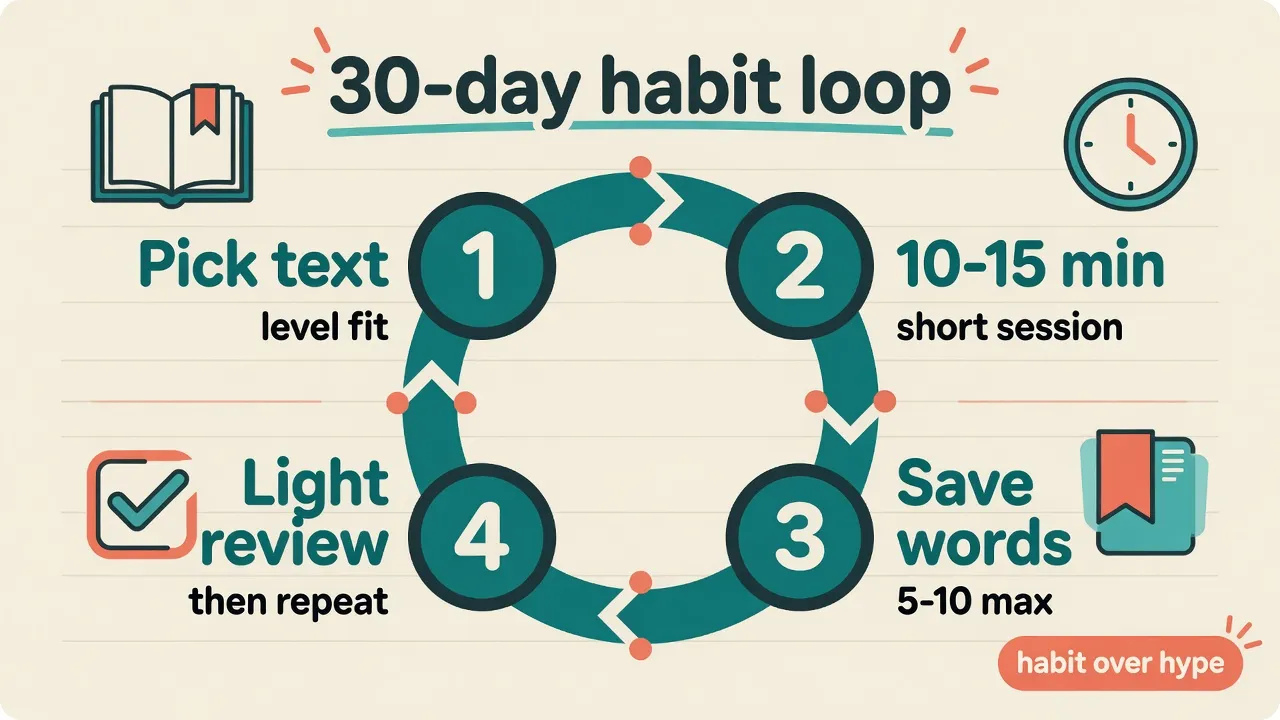 Simple 30-day English reading habit loop