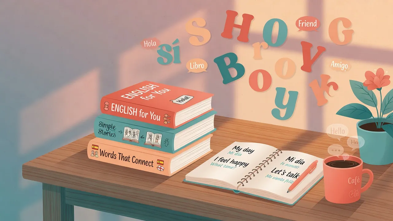 Легкі книги англійською для іспаномовних A2-B1 - стопка книг і спокійне читання