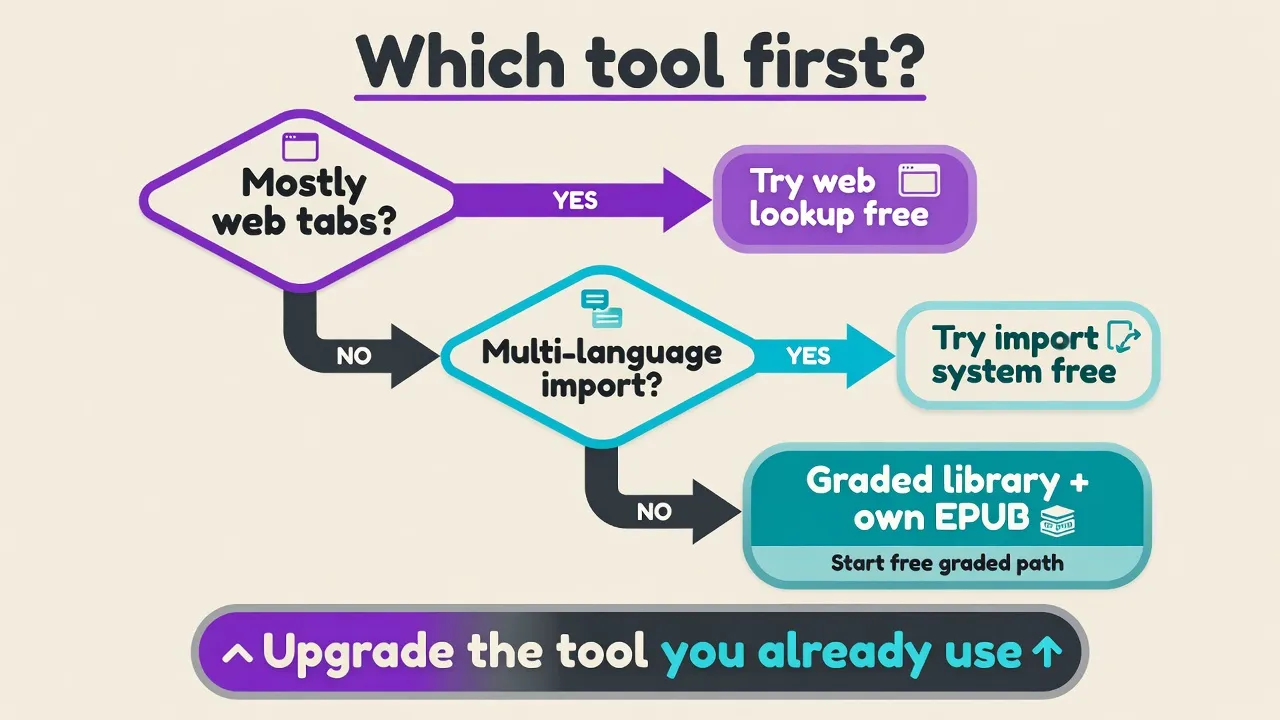 Дерево рішень: LingQ, Readlang або MovaReader