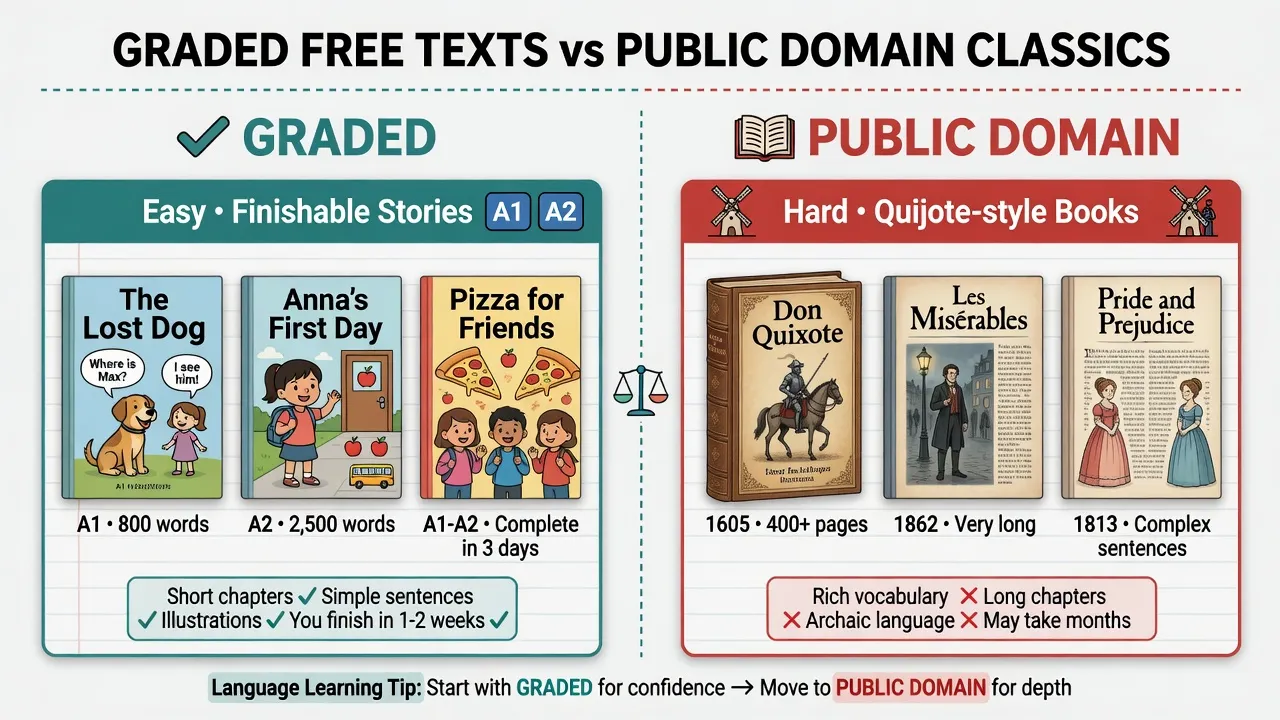 Graded-тексти проти важких public-domain класиків - спочатку дочитувані історії