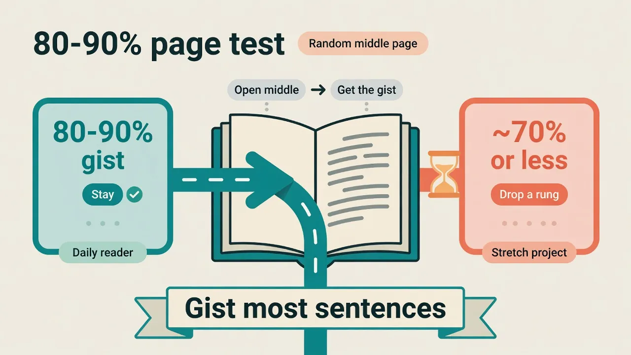 Diagram of the 80 to 90 percent random page comprehension test for Spanish learners