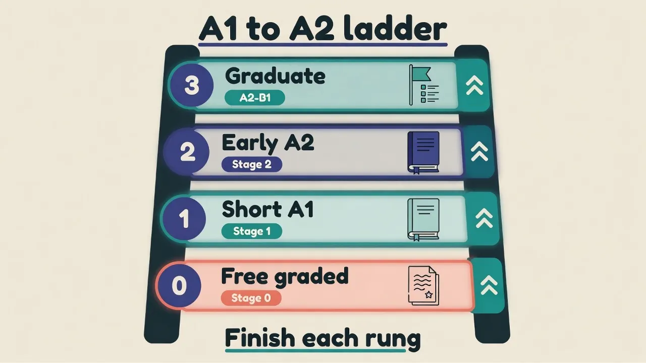 Чотири сходинки драбини A1→A2: free graded, short A1, early A2, випуск на A2-B1