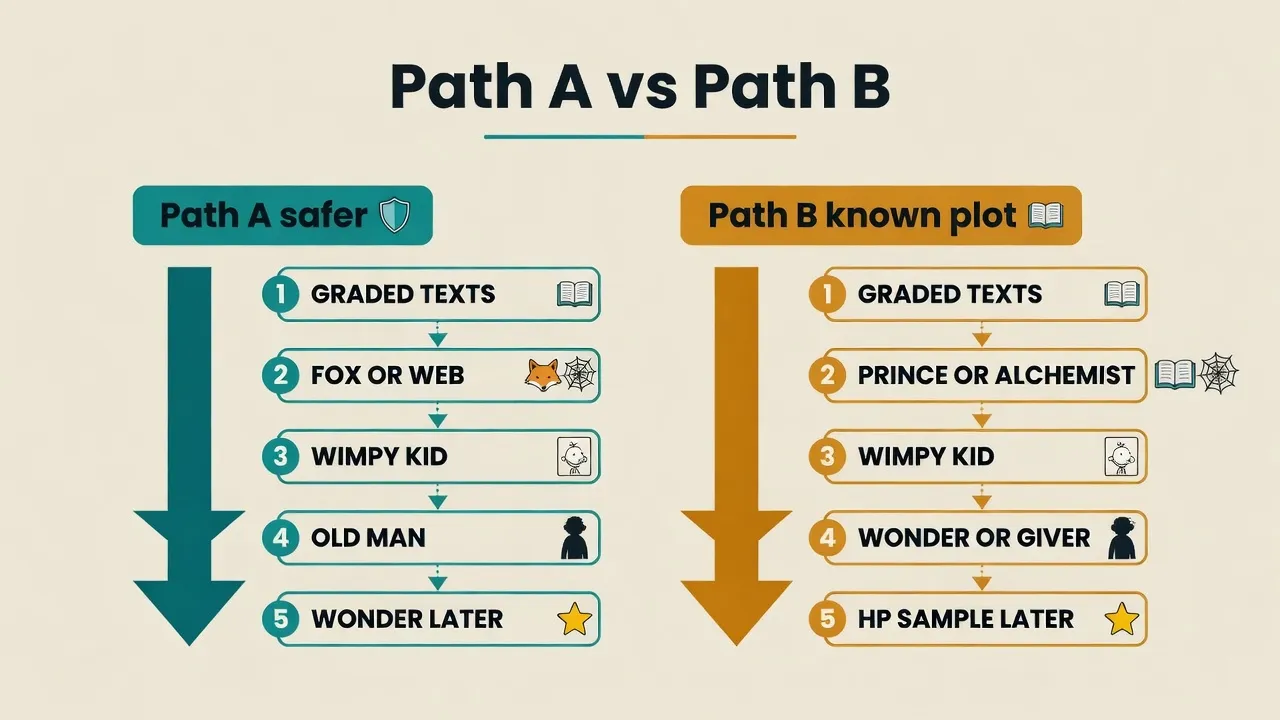 Path A безпечніший: graded, Fox, Wimpy, Old Man, Wonder. Path B знайомий сюжет: Prince або Alchemist, потім Wimpy, Wonder або Giver, зразок HP пізніше
