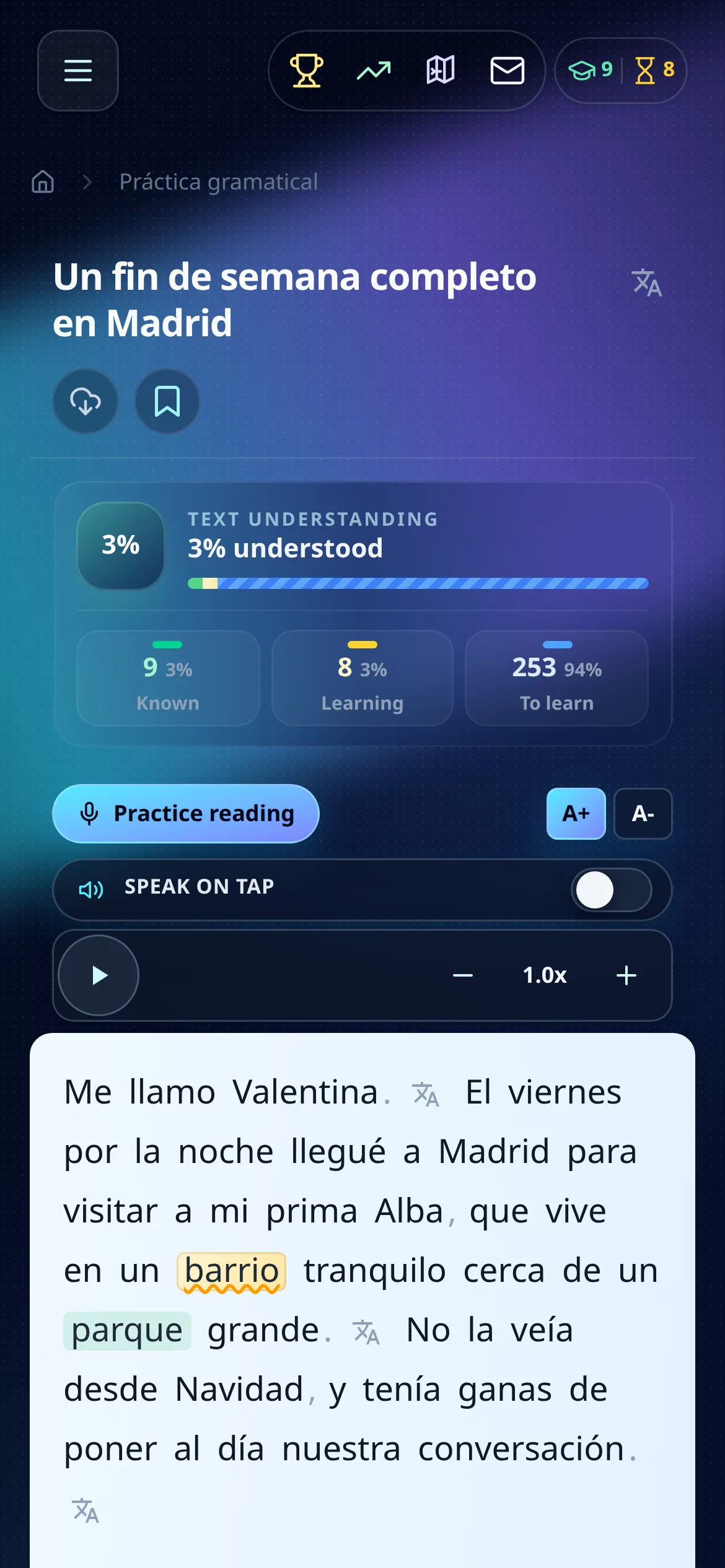 MovaReader reader on a phone screen