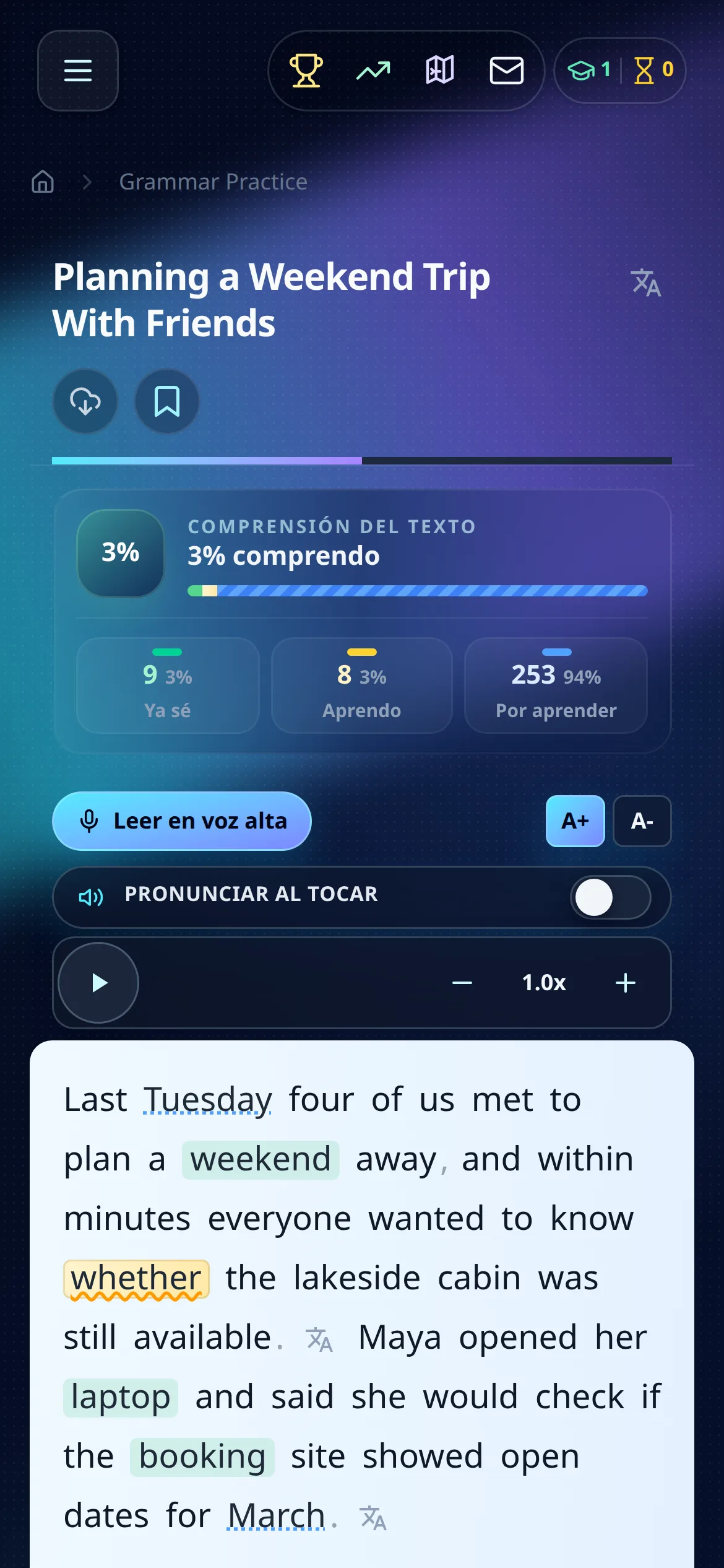 Lector de MovaReader en la pantalla de un móvil
