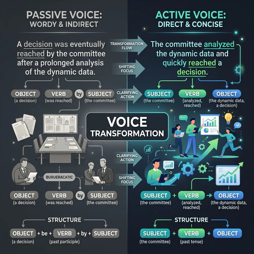 Трансформація passive voice в active voice — інфографіка