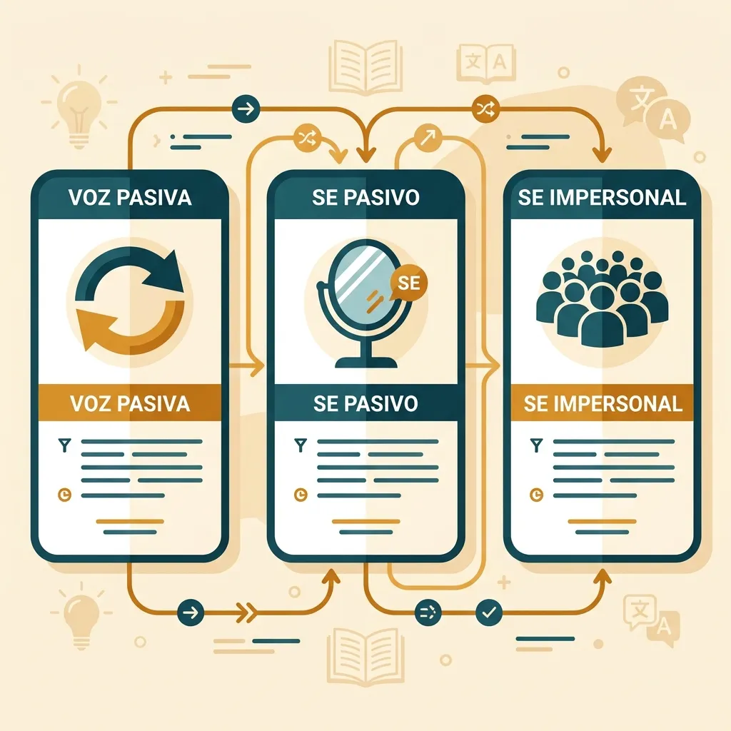 Three types of Spanish passive voice constructions: voz pasiva, se pasivo, and se impersonal