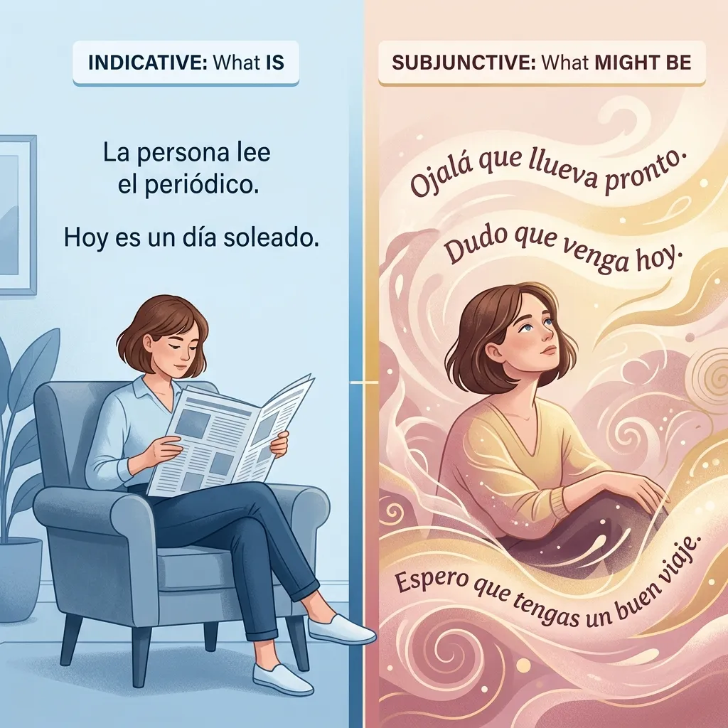 Indicative vs Subjunctive mood comparison — facts versus emotions and possibilities in Spanish