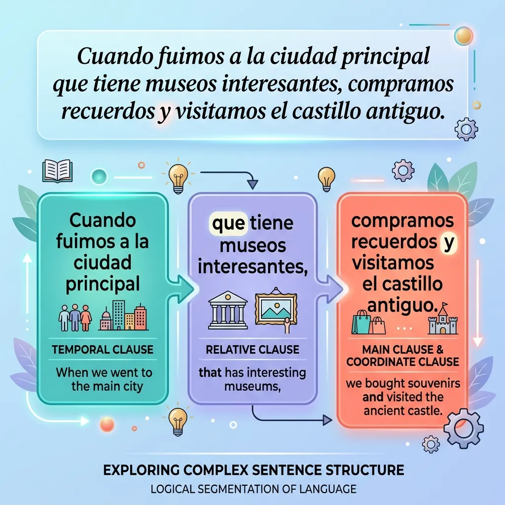Sentence chunking visualization showing how MovaReader breaks complex Spanish sentences into color-coded logical blocks